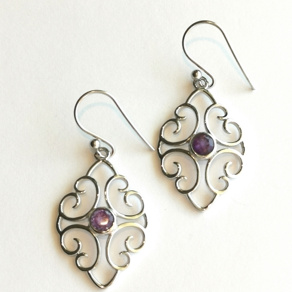 Amethyst dangle earrings in Sterling Silver filigree